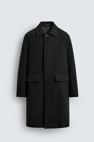 HERRINGBONE TEXTURED WOOL COAT - Dark khaki by Zara