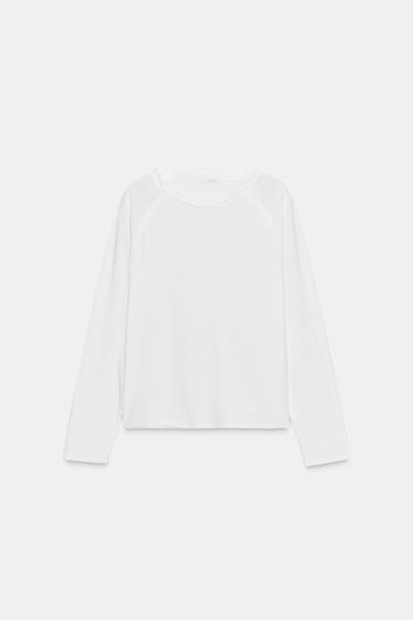 WASHED LONG SLEEVE T-SHIRT - White by Zara