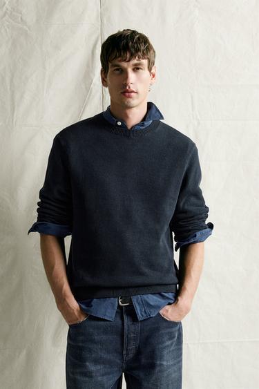 COTTON-LINEN REGULAR FIT JUMPER - Dark navy by Zara