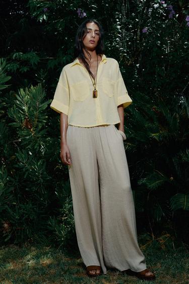 CROPPED LINEN BLEND SHIRT - Yellow by Zara
