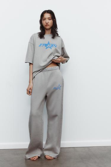 WASHED EFFECT PLUSH TROUSERS WITH TEXT - Grey by Zara - Image 0