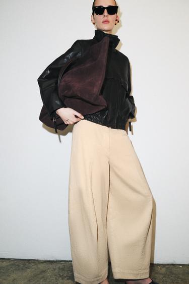 ZW COLLECTION BARREL CORDUROY TROUSERS - Ecru by Zara