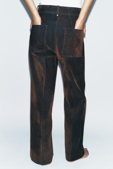 ZW COLLECTION WIDE-LEG HIGH-WAIST FLOCKED JEANS - Brown by Zara