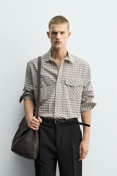 RELAXED FIT CHECK SHIRT - Ecru / Black by Zara
