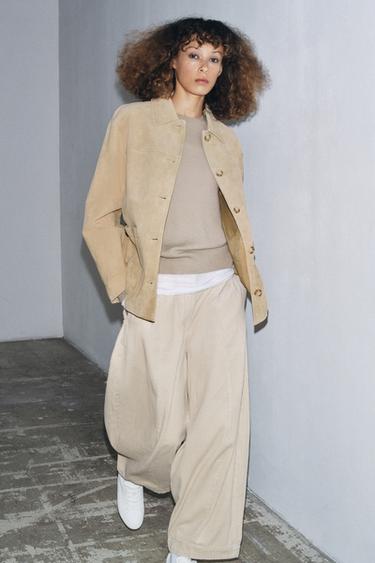 SUEDE LEATHER JACKET ZW COLLECTION LIMITED EDITION - Butter by Zara