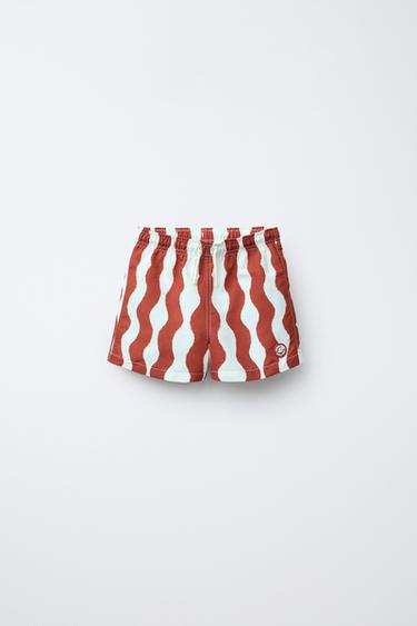 6-14 YEARS/ WAVE PRINT SWIM SHORTS - Brown by Zara
