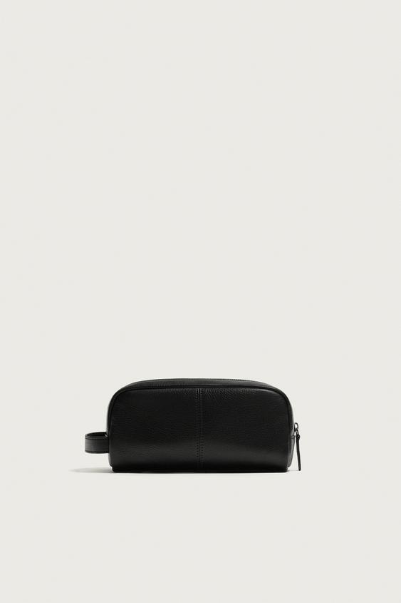 LEATHER TOILETRY BAG - Black by Zara - Image 0