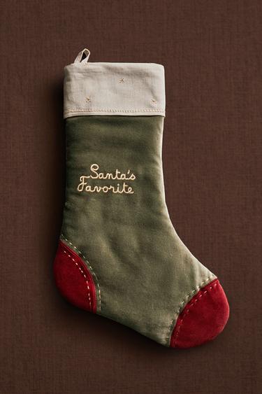 VELVET CHRISTMAS STOCKING DECORATION - Green by Zara