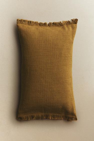 FRINGED CUSHION COVER - Mustard by Zara