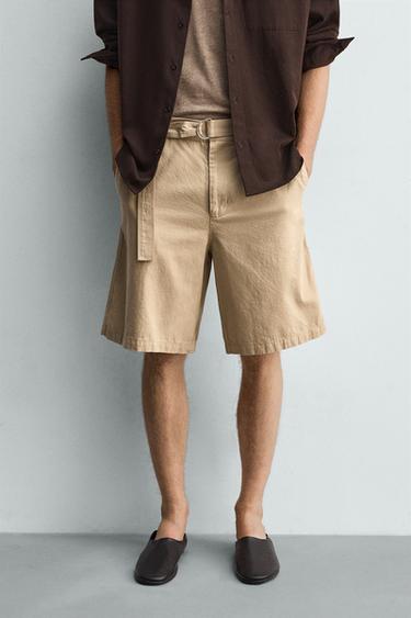 RELAXED FIT BERMUDA SHORTS WITH BELT - Dark beige by Zara