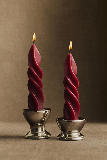 PACK OF SPIRAL CHRISTMAS CANDLES (PACK OF 2) - Red by Zara