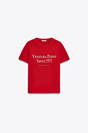 T-SHIRT WITH SLOGAN - Red by Zara