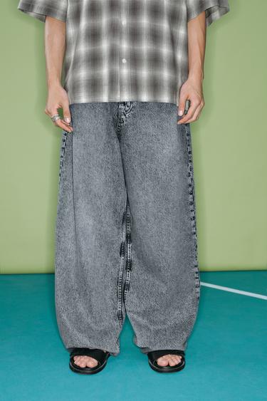 WIDE BAGGY FIT JEANS - Grey / Blue by Zara