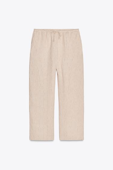 ZW COLLECTION 100% LINEN TROUSERS - Red Stripe by Zara