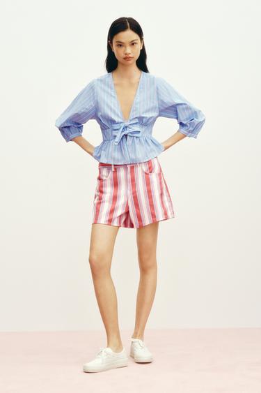 STRIPED SHIRT WITH TIES - Blue/White by Zara