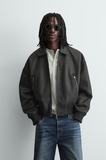 LEATHER EFFECT BOMBER JACKET - Black by Zara