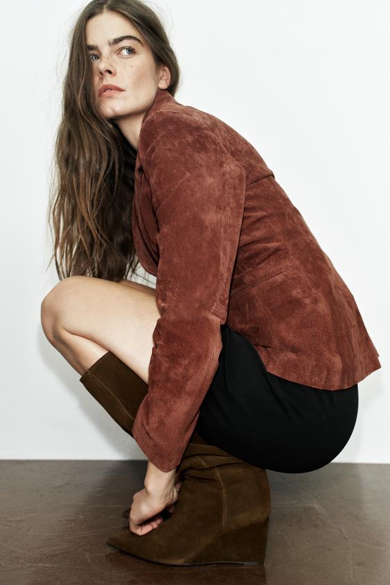 SPLIT SUEDE WEDGE BOOTS - Brown by Zara - Image 0