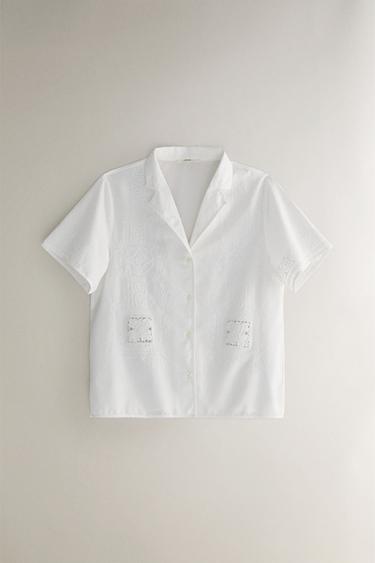 EMBROIDERED COTTON SHIRT - Oyster-white by Zara - Image 0