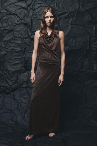 METALLIC THREAD OPEN BACK MAXI DRESS - Bronze by Zara - Image 0