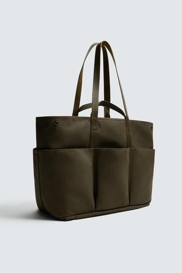 TOTE BAG WITH LEATHER DETAILS AARON LEVINE X ZARA - Khaki Green by Zara