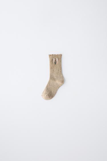 KNIT EMBROIDERED FLOWER SOCKS - Beige by Zara - Image 0
