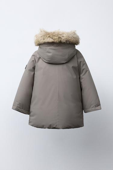 WATER-REPELLENT PARKA WITH DETACHABLE FAUX FUR HOOD - Taupe grey by Zara