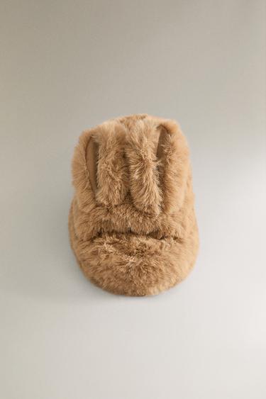 FAUX FUR BUNNY SLIPPERS - Brown by Zara