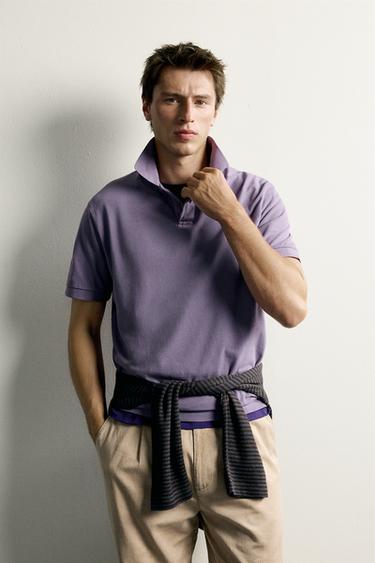 WASHED REGULAR FIT PIQUÉ POLO SHIRT - Violet by Zara