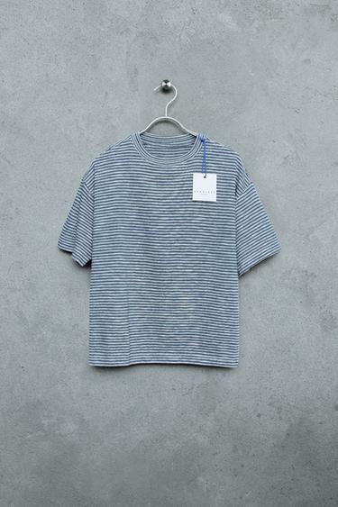 STORIESZ - STRIPED SLUB KNIT T-SHIRT - Blue/White by Zara