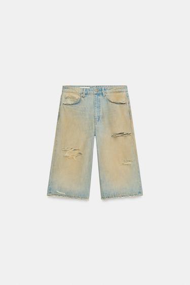 TRF BAGGY RIPPED DENIM JORTS - Faded blue by Zara