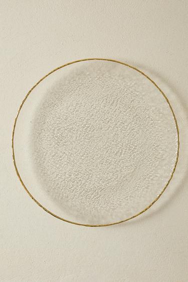 RAISED GLASS SERVICE PLATE WITH A GOLD RIM - Transparent by Zara