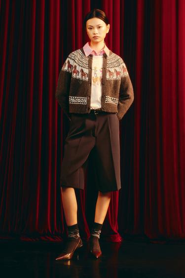 JACQUARD KNIT CARDIGAN - Brown by Zara