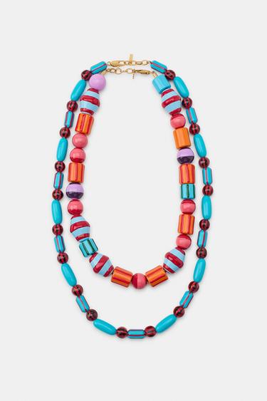 PACK OF 2 STRIPED BEAD NECKLACES - Multicoloured by Zara