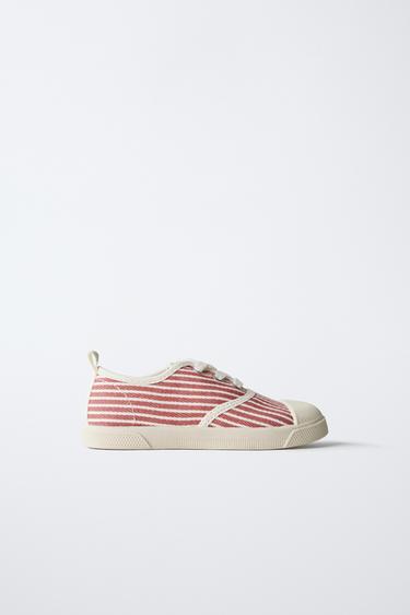 STRIPED COTTON TRAINERS - Red by Zara