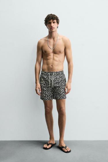 GEOMETRIC PRINT LONG SWIMMING TRUNKS - Black by Zara - Image 0