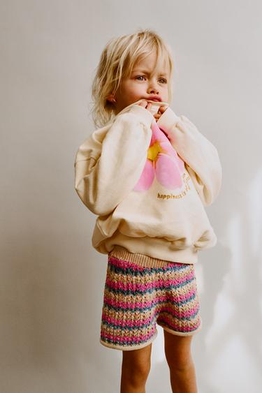 FLORAL PRINT SWEATSHIRT WITH EMBROIDERED TEXT - Ecru by Zara