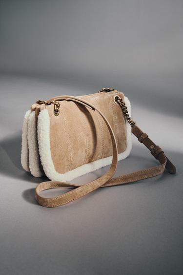 COMBINED LEATHER CROSSBODY BAG - Beige by Zara