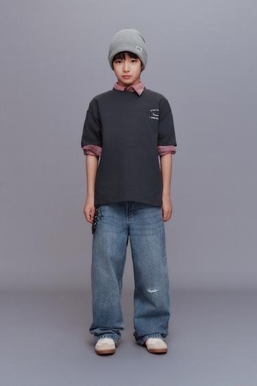 LOGO PRINT T-SHIRT - Grey / Blue by Zara