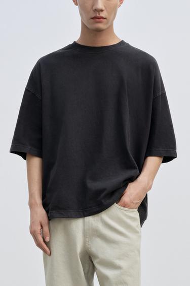 LIGHTWEIGHT WASHED BOXY FIT T-SHIRT - Anthracite grey by Zara