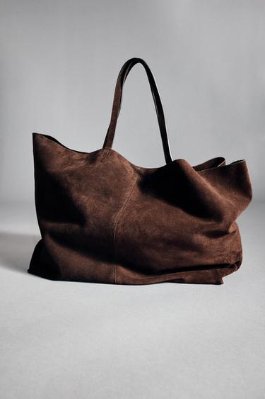 SPLIT SUEDE MAXI TOTE BAG - Chocolate by Zara