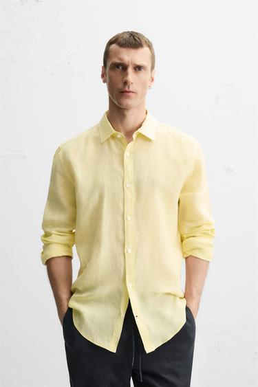 100% LINEN SHIRT - Yellow by Zara