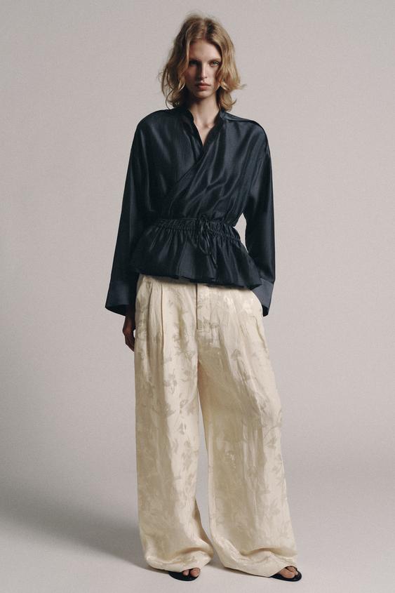 ZW COLLECTION WRAP-OVER FLOWING BLOUSE - Grey / Blue by Zara - Image 0
