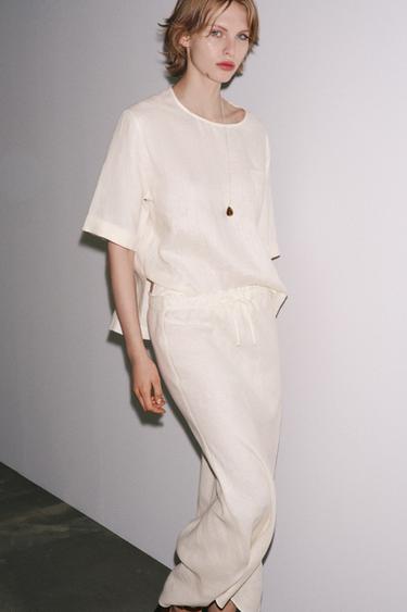 ZW COLLECTION LINEN SHORT SLEEVE TOP - Ecru by Zara
