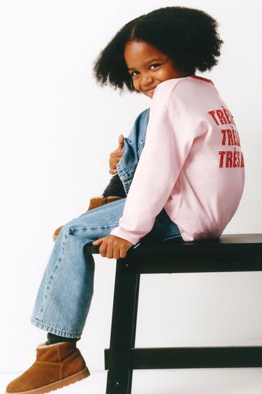 T-SHIRT WITH TEXT AND FLOWER PRINT - Red by Zara