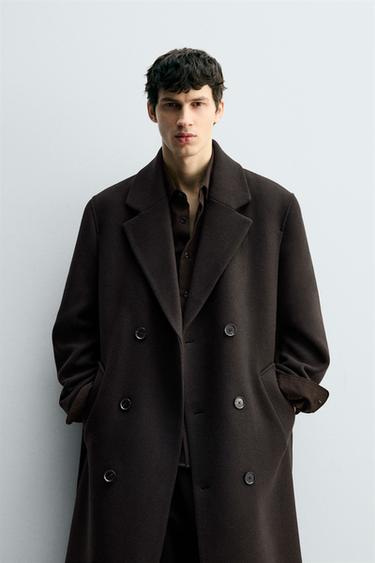 DOUBLE-BREASTED WOOL BLEND COAT WITH BELT - Brown by Zara
