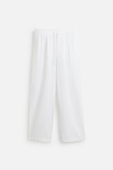 CRINKLED-EFFECT TROUSERS - White by Zara