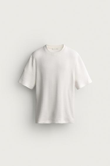 SEERSUCKER REGULAR FIT T-SHIRT - Oyster-white by Zara