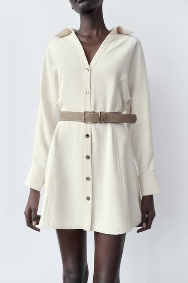 BELTED CREPE MINI DRESS - Ecru by Zara
