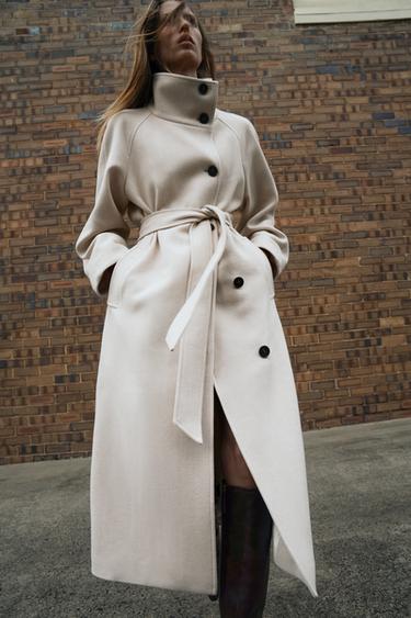 LONG COAT WITH WOOL AND HIGH NECK - Beige by Zara