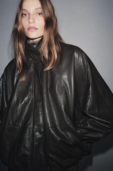 ZW COLLECTION LEATHER EFFECT BOMBER JACKET - Taupe grey by Zara